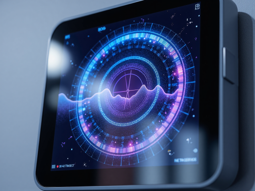 智能电器设备，触摸屏控制面板，流线型设计，白色背景，柔和灯光